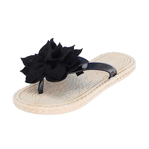 IQYU Chanclas de baño para mujer, sandalias planas, sandalias de playa, zapatos de playa, zapatos de piel, lavables, cómodas, sandalias prácticas para exteriores, Aaschwarz, 39 EU