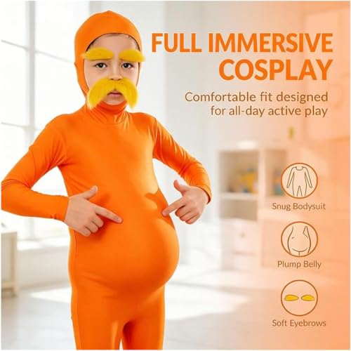 KGKLKAX Kids Orange Halloween Costume with Mustache and Inflatable Belly - image 2