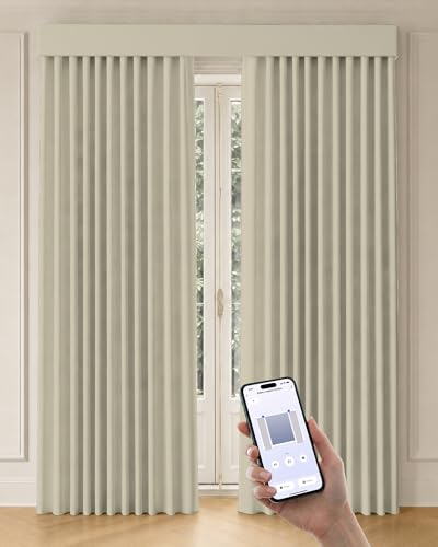 Image of Graywind Motorized Curtains with Track, Room Darkening Smart Curtains, Rechargeable Curtains Compatible with Alexa & Remote Control for Large Windows, Custom Drapes Up to 220 inch, Haven (Cream)