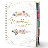 Wedding Planner & Organizer - Wedding Planner Book and Organizer for the Bride, 9.5' x 11.9' Diary Engagement Gift Book, Hardcover + Metal Corner + 5 Inner Pockets + Sticker + Elastic Closure - Flower