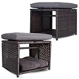 EZ Pro Goods Outdoor Storage Ottoman (Set of 2) - All-Weather Wicker Patio Footstool with Washable Cushions - Sturdy Rattan Foot Rest & Hidden Box for Deck, Porch, Backyard & Balcony