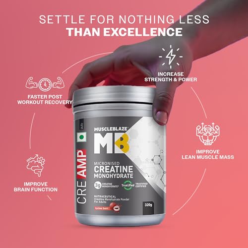Image of MuscleBlaze Micronised Creatine Monohydrate CreAMP Powder, 320g | Lychee Swirl, 80 Servings | Trustified Certified Creatine