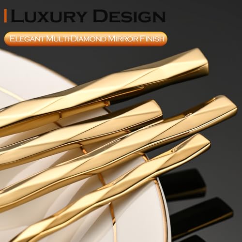 Gold-Silverware-Set-Luxury-30-Piece-Flatware-Set-for-6-Cutlery-Set-Stainless-Steel-Diamond-Cut-Pattern-Home-Wedding-Party-1810-Stainless-Steel-Tablewaret-Dishwasher-Safe-Utensils Gold Silverware Set Luxury 30 Piece Flatware Set for 6 Cutlery Set Stainless Steel Diamond Cut Pattern Home Wedding Party 1810 Stainless Steel Tablewaret Dishwasher Safe Utensils
