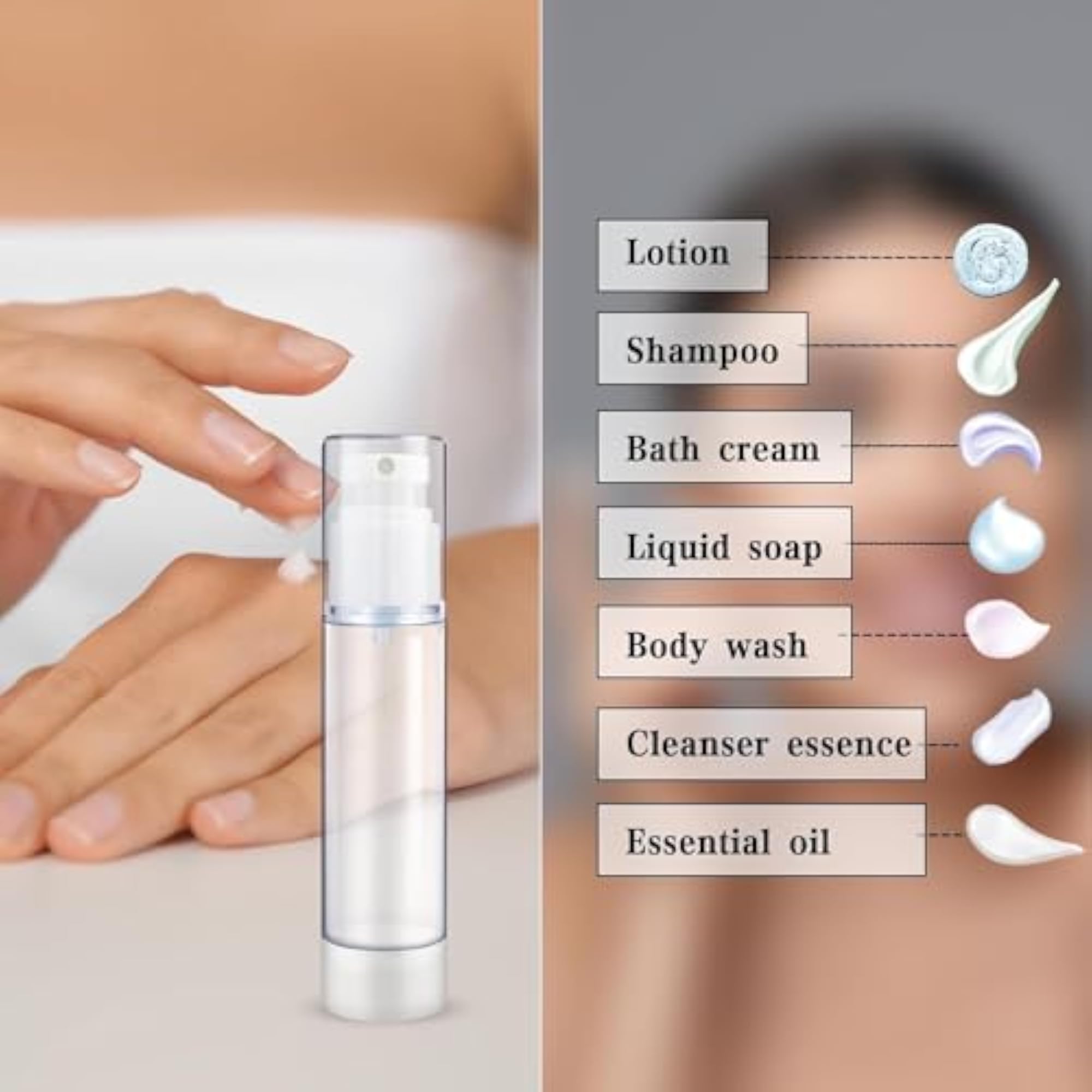 50ML Airless Lotion Pump Bottle, Transparent