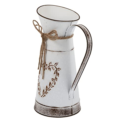 Francese Brocca Rustico Shabby Chic con Il Cuore di Amore Pattern di Ferro In Metallo Casa Colonica di Latte D' Può Brocca Paese Zincato Impianto di Supporto per La