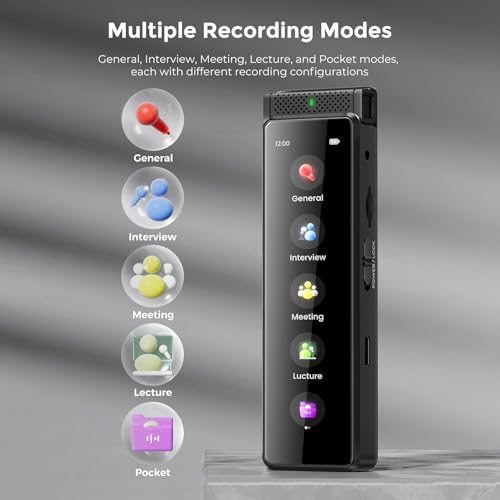Image of Innioasis 136GB Voice Recorder Device with Playback, Full Touchscreen Audio Recording Device with AI Intelligent Transcription and Bluetooth, Voice Recorder Mic and Voice Activated Recorder (Black)