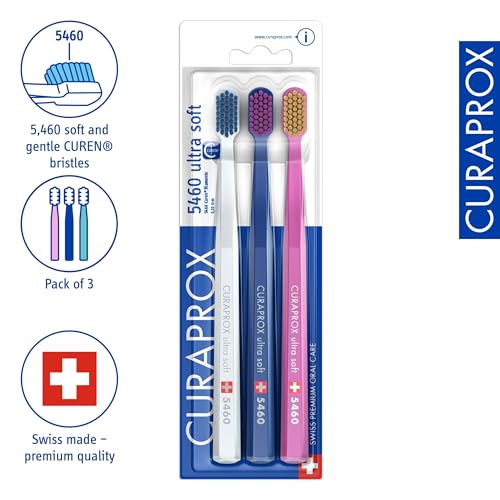 Curaprox CS 5460 Ultra-Soft Toothbrush – Adult Tooth and Gum Care | Super Soft Curen® Bristles for Gentle Cleaning | Blue-Pink, Single Pack