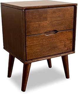 Pemberly Row Mid-Century Modern 2 Drawer Wooden Bedside Nightstand in Walnut Brown