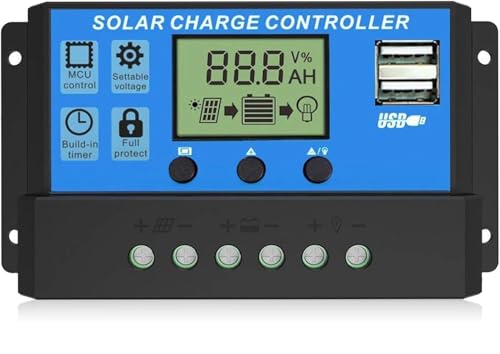 Image of 12V /24V 20A Solar Charge Controller PWM Solar Panel Regulator with Adjustable LCD Display Dual USB Port