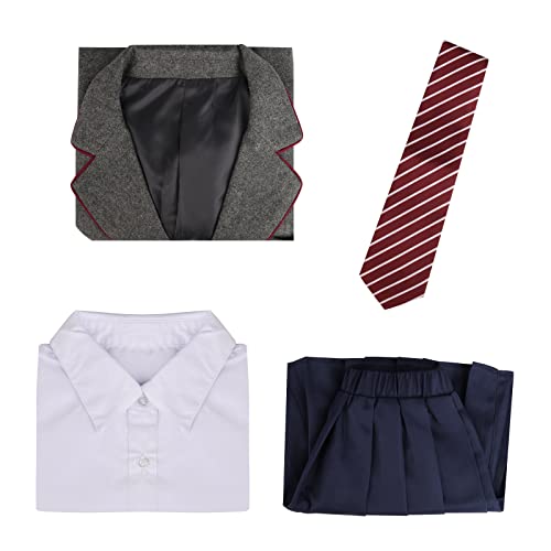 Kids Matilda Musical Cosplay Costume Outfit Girls School Uniform Suit Jacket Shirt Skirt Tie Halloween Party Stage Full Set (Medium) #TOP6