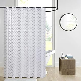 ZIMEL HOMES Shower Curtains Mould-free Mildew Resistant Bath Curtain with Stitched Steel Eyelets Waterproof Polyester Fabric Bathroom Curtains with 12 Hooks, 180 x 180 cm (Polka Dot Silver)