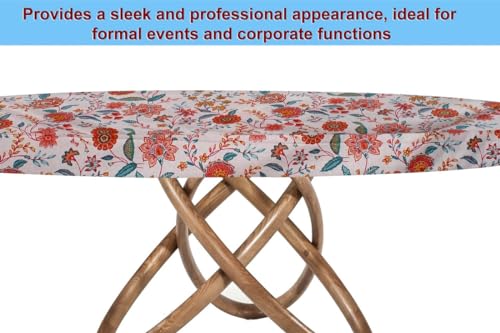 Image of The Furnishing Tree Elastic Cotton Round Dining Table Cover 40x40 in Inches Floral Multicolor on offwhite Base