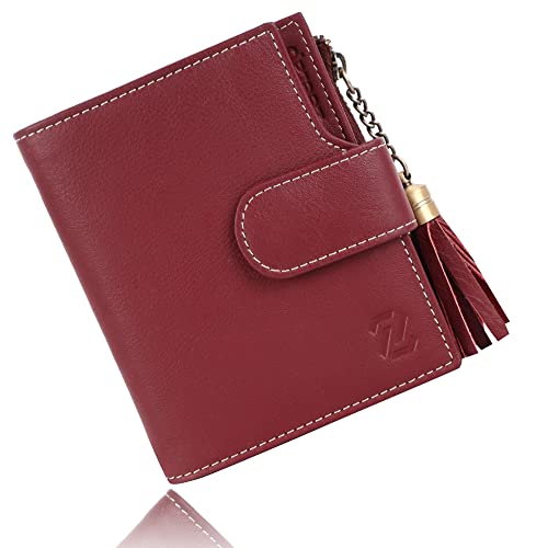 Image of Zeetap Wallets for Women Genuine Leather Beautiful Ladies Wrist Wallet Tri-fold Wallet for Women, Unisex Wallet with RFID Protection (Garnet Red)