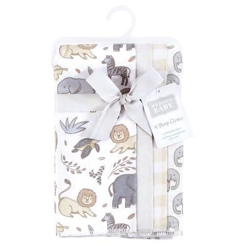 Image of Hudson Baby Unisex Baby Cotton Flannel Burp Cloths, Neutral Safari, One Size