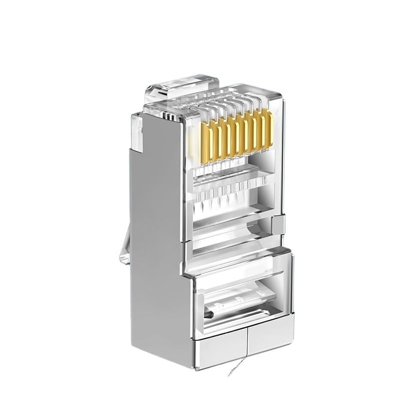 10/100PCS RJ45 RJ11 Cat5 Cat5e Shielded 8Pin 8P8C Modular Crystal Head Network Cable Plug Gold-Plated 1000M Modem Router(10PCS)