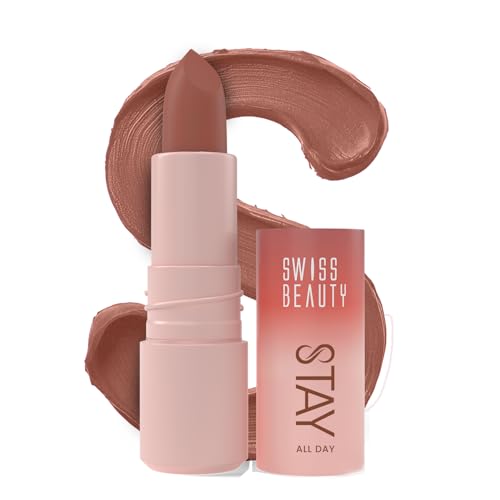 Image of Swiss Beauty Stay All Day Lipstick | 12-Hour Stay | Transfer-Proof | Matte Finish | With Vitamin E & Shea Butter | Shade- 2. Spicy, 4g