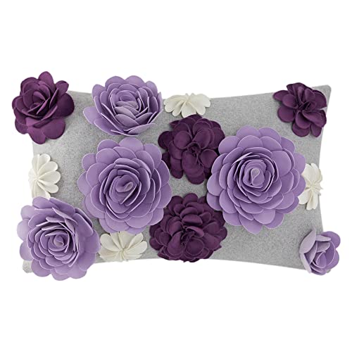 KINGROSE Funda de almohada decorativa de flores 3D, funda de cojín suave, elegante funda de almohada para dormitorio, sofá, sofá, decoración del hogar, 12 x 20 pulgadas, color morado Cover