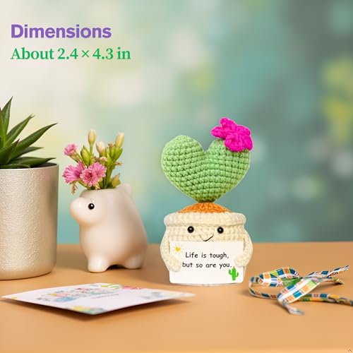 Handmade Emotional Support Crochet Cactus – Uplifting Plush Gift with Inspirational Encouragement Card for Home and Office Decor - Image 2