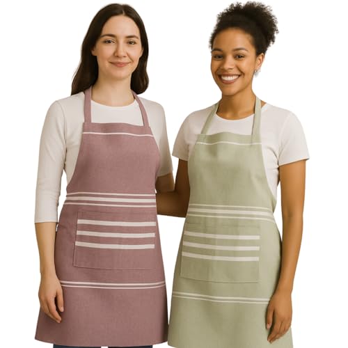 Image of Unisex Cooking Aprons | Waterproof Apron | Striped Design with 2 Front Pockets & Adjustable Neck Strap | Durable, Oil & Stain Resistant | Chef Apron for Cooking