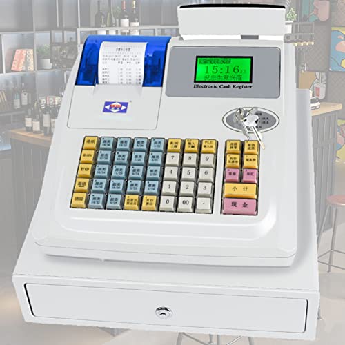 SHENUZ Caja Registradora Electrónica, Caja Registradora Eléctrica de 48 Teclas con Cajón, Pantalla LED Digital 8 para Tiendas Minoristas y Restaurantes Supermercado,White