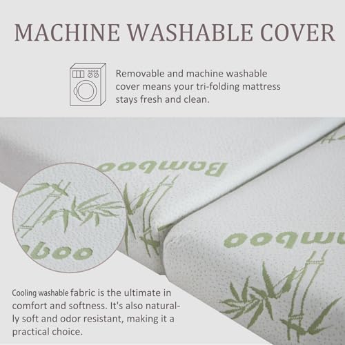 SINWEEK Memory Foam Folding Mattress, 4 Inch Foldable Trifold Mattress Topper, CertiPUR-US Certified Guest Bed with Cooling Cover & Waterproof Lining