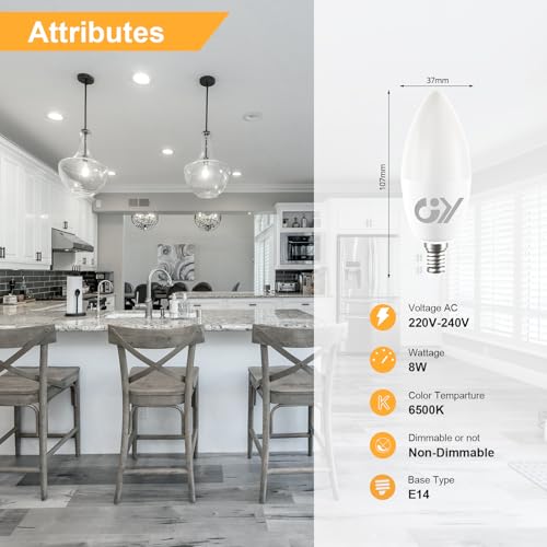 Bombilla LED E14 C37 para lámparas de salón, pack de 12 unidades de luz fría clara 3