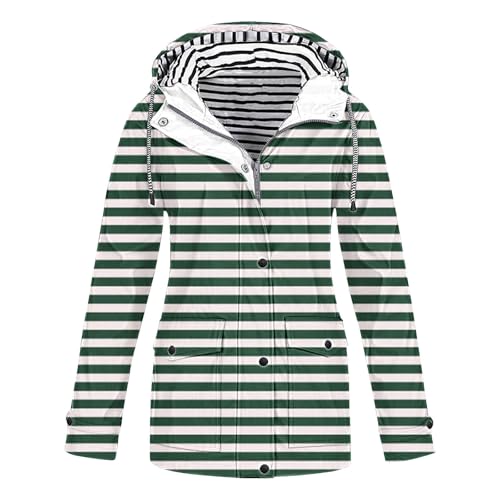 Chaqueta impermeable para mujer, senderismo, ropa de lluvia para bicicleta, chaqueta con bolsillos y forro a rayas, chaqueta de bicicleta de viaje con cremallera abotonada, protección solar de moda de