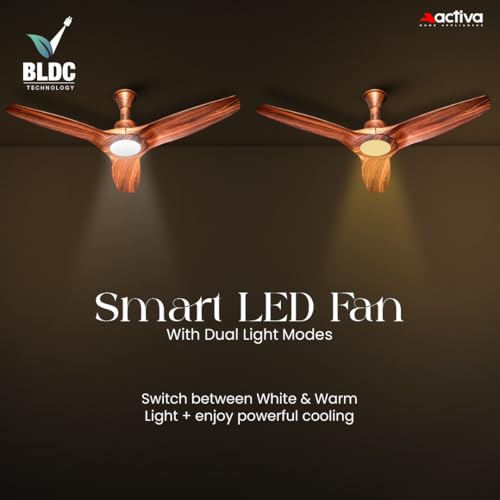 Image of ACTIVA Silentair 1200mm BLDC Ceiling Fan with LED Light & Remote Control | 28W BEE 5 Star Energy Efficient Fan | High Airflow | Low Noise | Reversible Mode | Premium ABS Body | Wooden Finish
