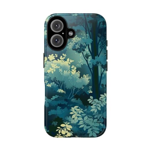 Coque rigide brillante iPhone 16 vert forêt : une protection premium au design végétal