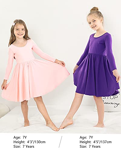 Stelle Toddler/Girls Long Sleeve Casual A-Line Twirly Skater Dress For School Party (Pink, 5T) #TOP5