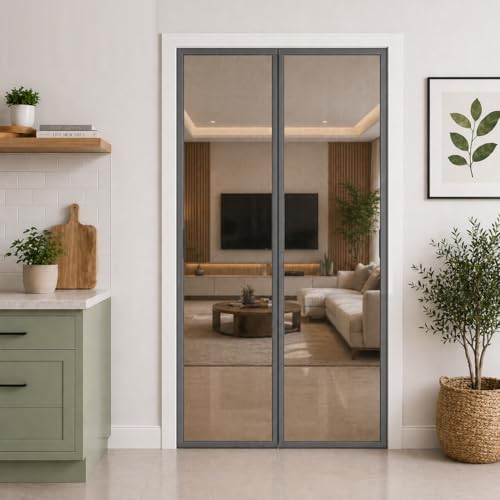 Image of Mosquito Door Net Magnetic 210 * 100cm Grey Mesh Doors for Main Door Auto-Closing Insect Screen to Keep Mosquito Out