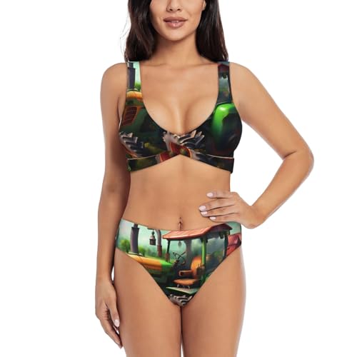 Maillot de bain 2 pièces femme contrôle du ventre imprimé tracteur agricole