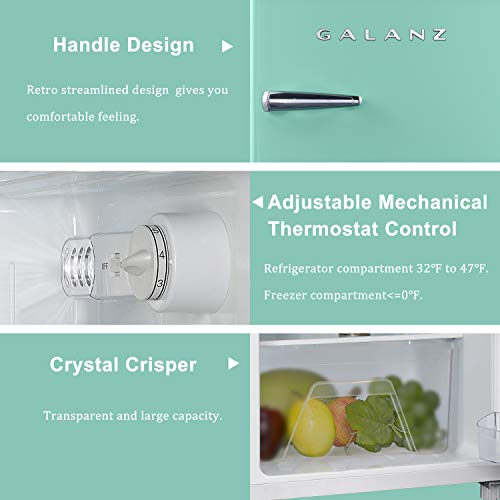 Galanz Glr31Tgner Dual Door Fridge, Adjustable Mechanical Thermostat With True Freezer, 3.1 Cu Ft, Green & Glcmkz09Gnr09 Retro Countertop Microwave Oven With Auto Cook & Reheat, Pull Handle.9 Cu Ft #TOP3