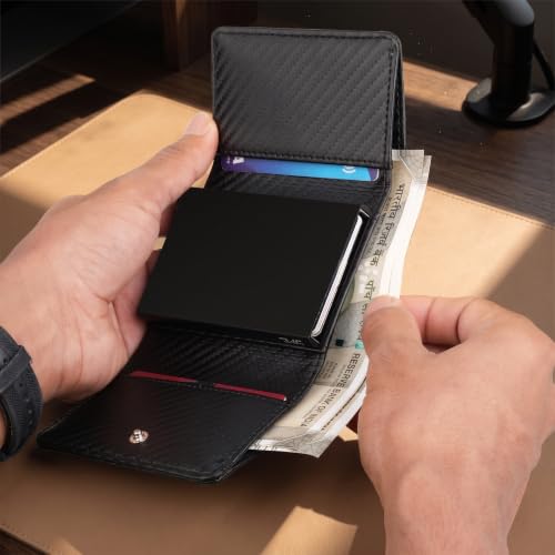 Image of The Wallet Store Maverick RFID Protected Minimalist Wallet, Pop-Up Cardholder, Scan-Proof Aluminium Case, Holds 8 Credit /Debit Cards, Slim Men's Wallet (Carbon Fibre)