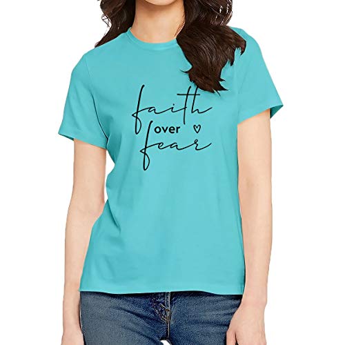 Image of Women's Regular Fit Faith Over Fear Cotton Printed Round Neck Half Sleeves Multicolour T Shirt. Pooplu, Trending, Text, Quotes Tshirts