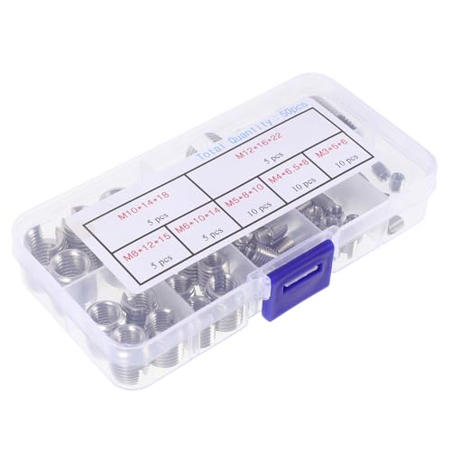 NAMOARLY 50pcs Stainless Steel Thread Repair Insert Kit Quick Install Inner Thread Reinforcement Tool for Connections Metal Applications