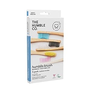 The Humble Co. Bamboe-tandenborstelset, 5 stuks, middelgrote borstelharen, biologisch afbreekbaar, milieuvriendelijk…