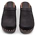 Sandgrens Handmade Swedish Wood Clogs for Women, Low Heel Mule US 10 | Athens Black Nubuck DK, EU 41