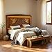 Rustic Hand Carved Wooden Headboard – LED Lighted, Natural Solid Wood, Handmade, Vintage Look, Compatible with Queen/King Beds