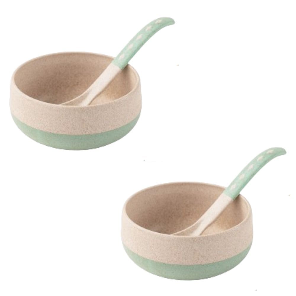 Planet Friendly Soup Bowl with Spoon - Lightweight & Unbreakable Microwave Safe Bowl Set, Bamboo Fiber Small Snacks Serving Bowls for Kids & Adults, 250 ml Pack of 2 (Mint Green)