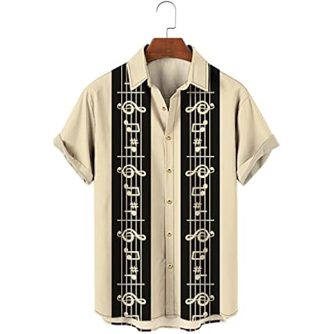 Short Sleeve Hawaiian Shirts,Men'S Hawaiian Beach Shirts, Off-White Notes Painting Pattern White Button Up Shirts, Simple Loose Short Sleeve Shirts For Seaside Vacations And Everyday Wearv,L Cover