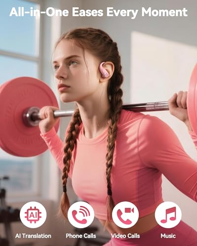 Image of PocBuds Bluetooth Headphones Wireless Earbuds 80hrs Playtime Wireless Charging Case Digital Display Sports Ear Buds with Earhook Deep Bass IPX7 Waterproof Over-Ear Earphones for TV Phone Laptop Pink