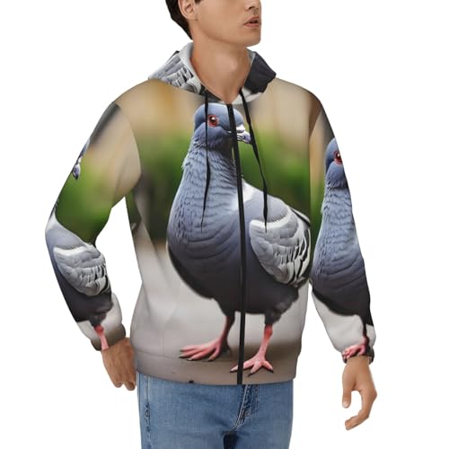 Pull à capuche gris imprimé pigeon et zippé pour homme au style décontracté
