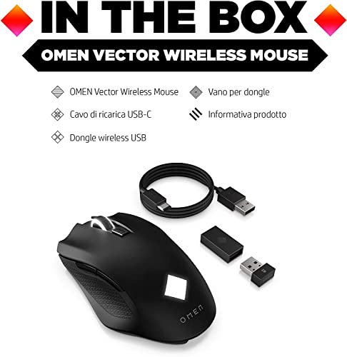 OMEN Vector Mouse Wireless, 6 Tasti Programmabili, DPI 100 a 16.000 con sensore ottico PixArt PAW3335, Tempo Risposta 1 ms, LED Personalizzabili, Rotella Scorrimento, Ergonomico, Nero - Mouse gaming - Immagine 6