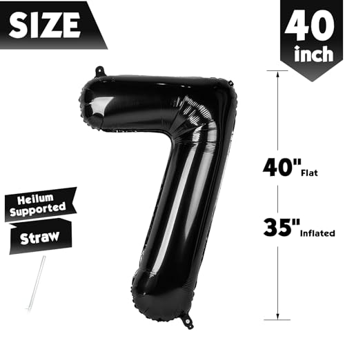 Image of 40 Inch Black Number 7 Balloon Birthday Party Decorations for Men & Women | 40 Inch Black inflatable foil number balloons, large birthday decorations for 7th birthday
