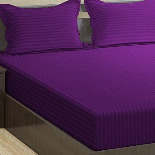 Image of Trance Home Linen 200 TC Pure 100% Cotton Bedsheet Set of 4pcs-(1 King Size Fitted Sheet + 1 King Size Flat Sheet and 2 Pillow Covers,Purple)