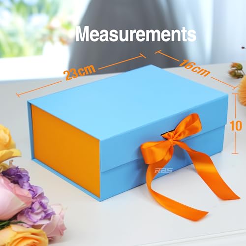Image of RBS - Gift Box for Packing (23 x 16 x 10cm) Folding Gift Boxes (1 Pack) Rectangular Gift Box Empty Multipurpose Gift Hamper Box Empty Holds Upto (5 kg) Hamper Box with Ribbon (Amber Sky)