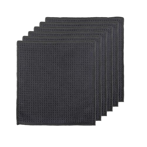 Set de 6 Paños de Cocina Negros de Microfibra Reutilizables, 30x30 cm Toallas de Té con Estampado de Gofres para Fuerte Absorción de Agua Paños Gruesos y Sin Pelusas para Limpieza Doméstica