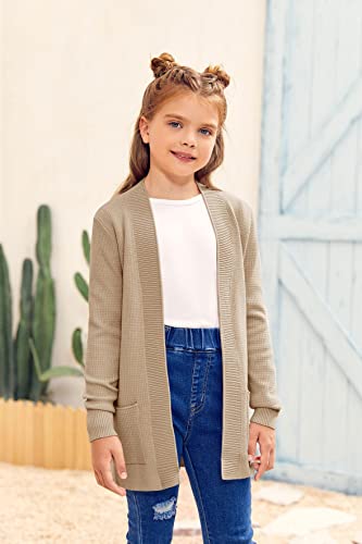 Image of Girls Cardigan Kids Open Front Oversized Sweater with Pockets | Casual Cardigans, Soft Knit, Long Sleeve, Uniform Cardigan for Girls, 7-14 Years