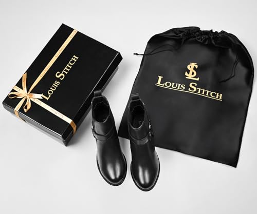 Image of LOUIS STITCH Women's High Ankle Boots| Round Buckle with Straps Slip-On Boots | Casual Slip-On Long Boots for Women | Casual & Formal Outings | LSLD-CLBT-RBTS